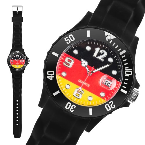 Taffstyle® Fanartikel Silikon Armbanduhr Gummi Trend Watch Quarz Fan Uhr mit Fussball Weltmeisterschaft 2014 WM & EM Länder Flaggen Style – Deutschland