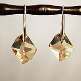 Champagne Gold Crystal Cosmic-Cut Silver Earrings Used Swarovski Crystals
