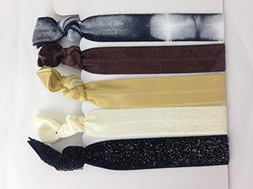 No Crease Hair Ties, 5 Pack Assorted Browns and Black. 3 Solids, 1 Tie Dye, 1 Black Glitter