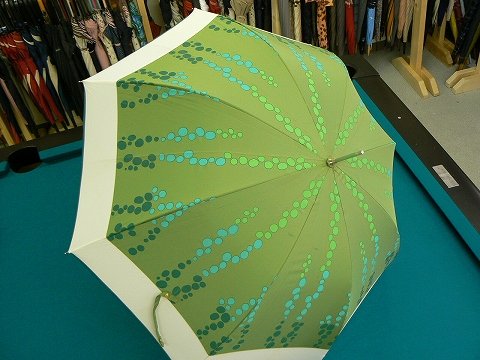 高級雨傘 USED極上美品 リーフグリーン バブル柄 中古