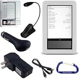 Premium Barnes and Nobles Nook eBook Reader Bundle Pack: High Grade Clear Silicone Skin Gel Cover Case, eBook Bright LED Light, USB Data Charging Cable, USB Car Charger, USB Wall/Travel Charger, and Free Carabiner Key Chain
