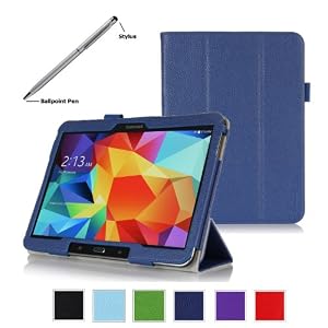 ProCase Samsung Galaxy Tab 4 10.1 Tablet Case with bonus stylus pen - Tri-Fold Smart Cover Case for 10 inch Galaxy Tab 4 (2014 released), with auto Sleep/Wake, Hand Strap, also compatible with Galaxy Tab 3 10.1 (Navy, Dark Blue)
