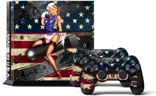 PS4 Console Designer Skin for Sony PlayStation 4 System plus Two(2) Decals for: PS4 Dualshock Controller - Battle Torn Stripes