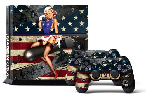 PS4 Console Designer Skin for Sony PlayStation 4 System plus Two(2) Decals for: PS4 Dualshock Controller - Battle Torn Stripes