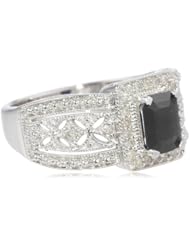 Sterling Silver Sapphire and Diamond Art Deco Ring (0.15 cttw, IJ Color, I2-I3 Clarity), Size 7