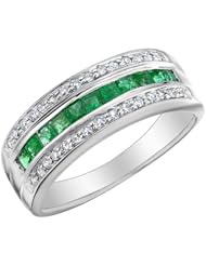 Emerald Ring with Diamonds 7/10 Carat (ctw) in 10K White Gold