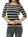 Allegra K Women's Elbow Sleeves Top Round Neck Slim Fit Tee Casual Printed T-Shirt X-Large Black
