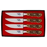 Buck Stag Steak 4 Pc Knife In Box With Blade Etched Bass