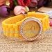 Classic Crystal Lady Watch Yellow Silicone Band Vogue Rhinestone Rosegold Bezel