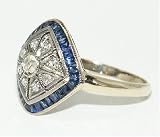 Art Deco Design 18k White Gold Diamond and Sapphire Ring
