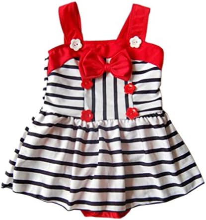 HFSMD Girls Swimsuit Baby Stripe Conjoined Infants Cute Swimwear (S(height 33.5"-39.4"), Black)