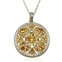 18k Yellow Gold Overlay Sterling Silver Citrine & Diamond Round Pendant, 18"