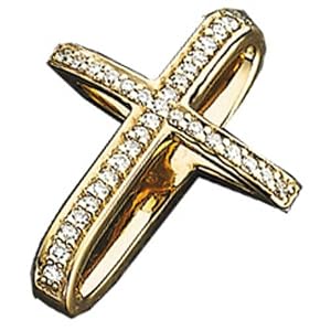 14K Yellow Gold Hallowed Diamond Cross Pendant