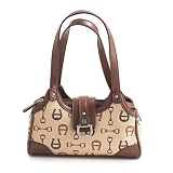 Etienne Aigner Ellington Mini Bag - Top Zip - 2 Handles - Brown Trim - Brown & Camel Logo Fabric