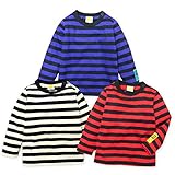 ベビー服 男の子 Tシャツ 長袖 Moujonjon ムージョンジョン 日本製 柔らか天竺 ソフトタッチ ボーダー スナップボタン 男児 ベビー (3.ブルー/95cm)