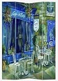 Unique Colorful Decorative Art Print Room Divider - 6 ft. Parisian Café Printed Image Canvas Foldable Floor Privacy Screen