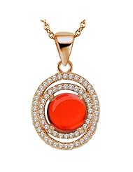 1.32 Ct Round Cabouchon Red Cubic Zirconia 925 Rose Gold Plated Silver Pendant