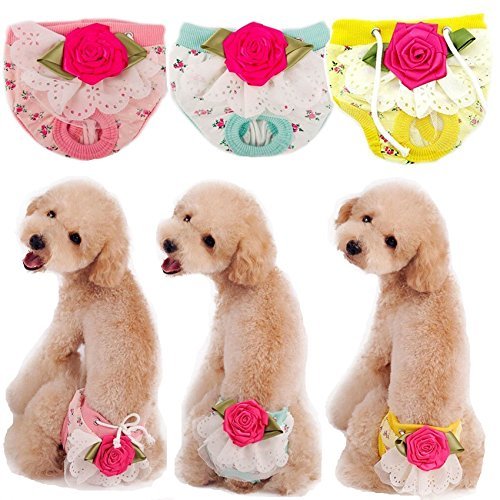 3-Piece Set Lillypet® Dog Puppy Diaper Sanitary Pants Underwear Panty Female Girl For SMALL Breeds Flower Rose Lace Green Pink Yellow