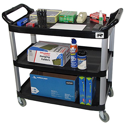 Crayata Office Supply Cart, 3 Shelf Heavy Duty Push or Pull Service