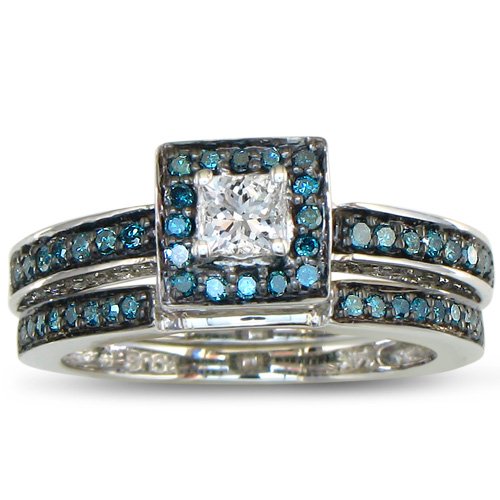 2/3ct Blue and White Diamond Bridal Set in 10k White Gold (SI3 and H/I)