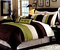 11 PC. MODERN BED IN A BAG SUPER SET CHOCOLATE BROWN W/ MATCHING PILLOWS AND SHEET SET, KING, GREEN