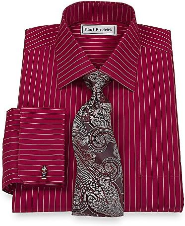 Paul Fredrick Men's Non-Iron Spread Collar French Cuff Trim Fit Dress Shirt Burgundy 16.0/33
