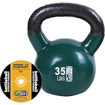 GoFit 35-Pound Green Kettlebell with Vinyl Coating, Training DVD and Exercise Booklet