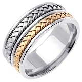 14K White Gold Two-Tone Double Braided Mens Wedding Band Ring 8.5mm