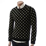 Mens Casual Polka Dot Crewneck Knitted Sweater (049D)