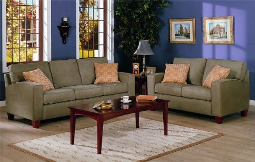 2pc Contemporary Style Olive Green Microfiber Sofa & Loveseat Set