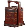 Handmade 11" Red Leather Decorative Storage/Jewelry Box With Ancient Chinese Coin Design