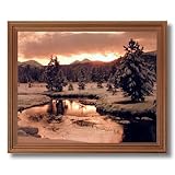 IMAGE OF Lake Trees Snow Sunset Wall Decor Landscape Picture Oak Framed Art Print