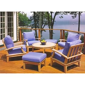 New Luxurious 7 Piece Teak Sofa Set - 4 Lounge Chairs, 2 Ottomans and 35 Round Coffee... by WholesaleTeak