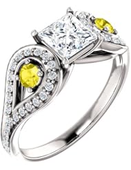 Platinum Princess Cut Diamond and Yellow Sapphire Ring -- LIFETIME WARRANTY