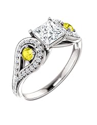 14K White Gold Princess Cut Diamond and Yellow Sapphire Ring -- LIFETIME WARRANTY