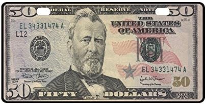 50 Dollar Bill Money Pattern Strong And Durable Aluminum Car Metal License Plate Frame for Women/Men Two Holes Tag 11.8" X 6.1"