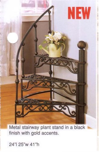 Antique Gold Metal finish. Metal stairway plant stand