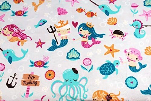 Mermaid Ocean Theme 1/2 Yard 100% Cotton Flannel Fabric ~ Adorable Child Design