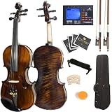 Mendini 4/4 MV500 Flamed 1-Piece Back Solid Wood Violin with Case, Tuner, Shoulder Rest, Bow, Rosin, Bridge and Strings -...