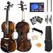 Mendini 4/4 MV500 Flamed 1-Piece Back Solid Wood Violin with Case, Tuner, Shoulder Rest, Bow, Rosin, Bridge and Strings - Full Size