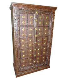 Old Door Cabinet Armoire Furniture Rustic with Brass Accents