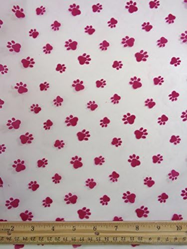 Puppy Paw Flocked Organza Sheer Fuschia &amp; White Fabric, 58" Wide, (2 1/2) Yards in Continuous Piece