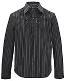 7 Diamonds - 7 Diamonds Promise Me Button-Up Woven Dress Shirt Mens Embroidered Black Pinstripe Long-Sleeve