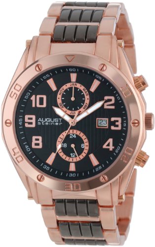 August Steiner Men's AS8070RG Swiss Multi-Function Black Dial Rose-Tone and Black Bracelet Watch