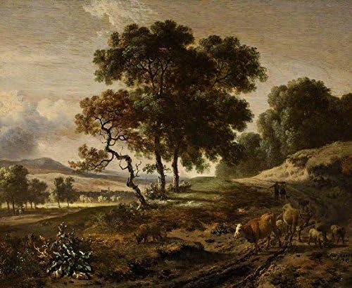 Art Oil on Canvas Painting ,Hand Painted Wall Art Landscape with Cattle 9 x 12 in / 22.5 x 30 cm Unframed