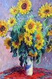 LARGE ART ON CANVAS CLAUDE MONET SUNFLOWERS PAINTING 30 X 20 INCHES MOUNTED