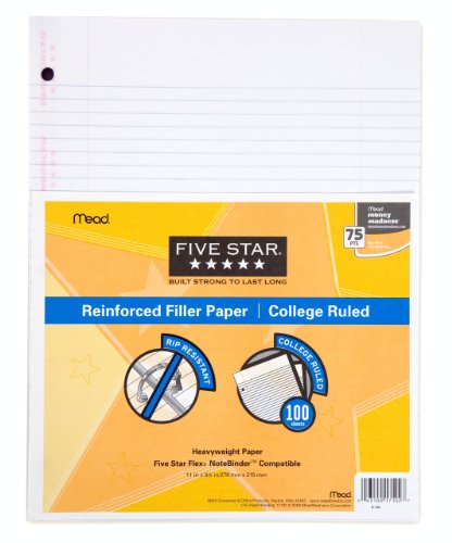 Five Star Reinforced Filler Paper, College Rule, 100 ct (17102)