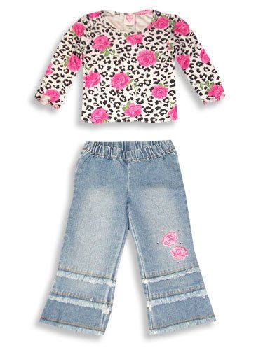 Lipstik - Toddler Girls Long Sleeved Pant Set, Black, White, Denim