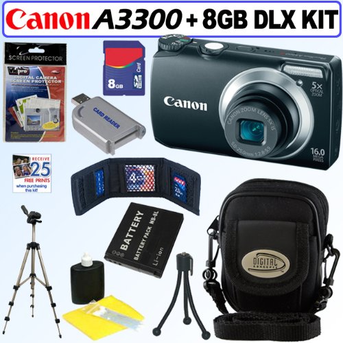 picture of Canon Powershot A3300 IS 16 MP Digital Camera (Black) + 8GB Deluxe Accessory Kit