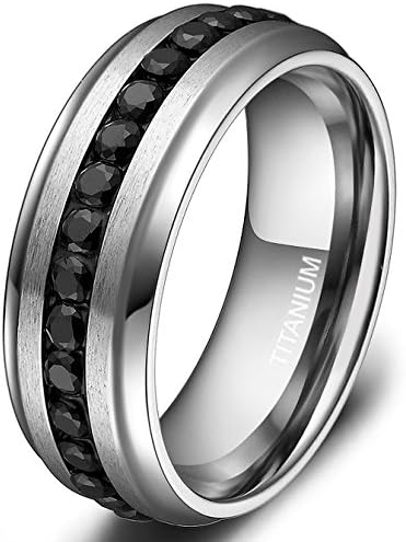 7mm Unisex Solid Titanium Eternity Ring Black Cz Channel Setting Wedding Band